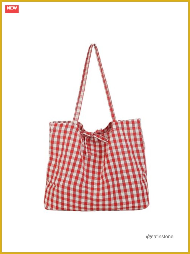 Gingham Canvas Tote Bag Large Capacity Casual Shoulder Bag
